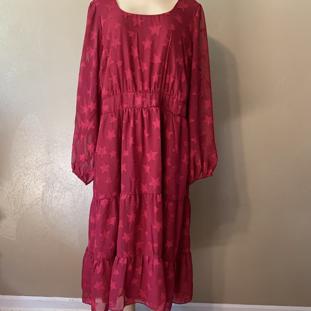Torrid size 3X Clip Dot Stars embroidered ruffled dress pockets lined NWT